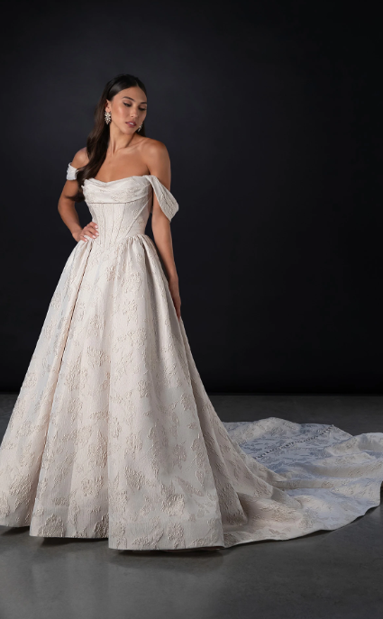 Elegant And Regal Basque-Waist Jacquard Ball Gown With Buttons by Martina Liana - Image 1