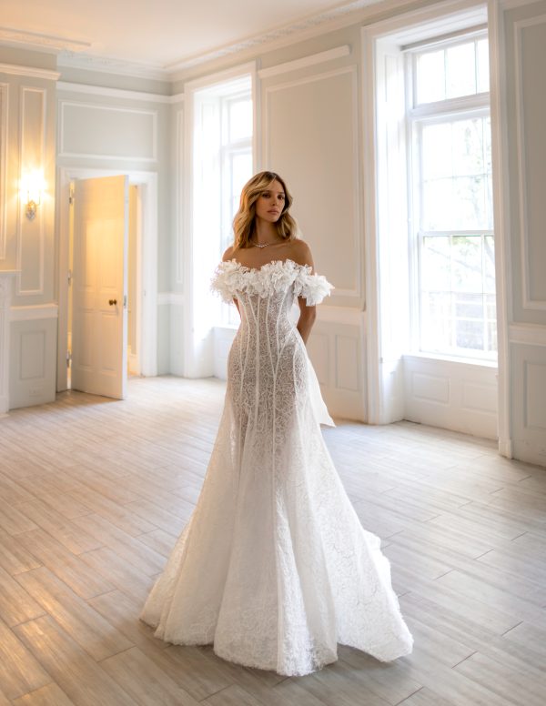 Romantic Off-The-Shoulder Modified A-Line Wedding Dress by Pnina Tornai - Image 1