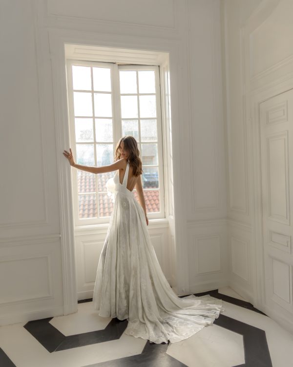 Chic And Romantic V-Neck Floral Jacquard A-Line Wedding Dress by Pnina Tornai - Image 3