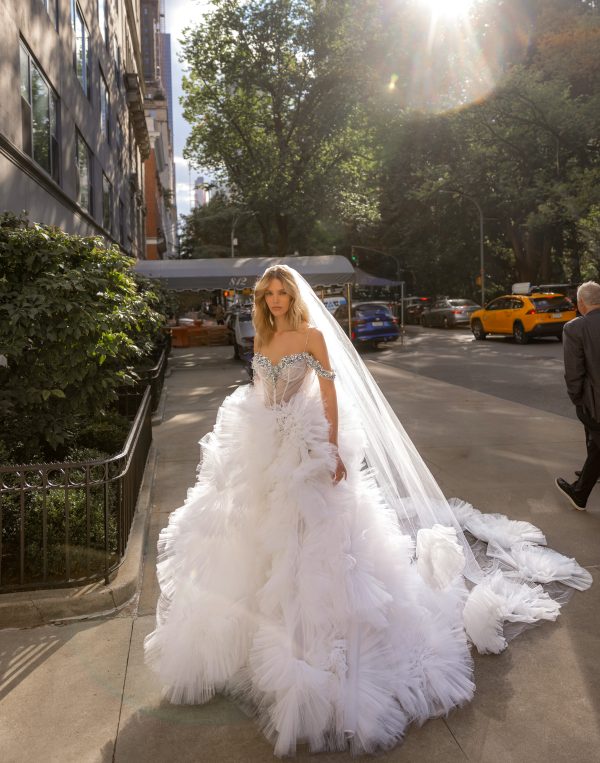 Dramatic And Glamorous Crystal Embellished Tulle Ball Gown by Pnina Tornai - Image 1