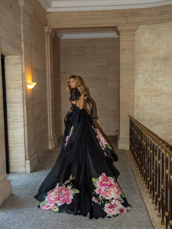 Black And Pink Floral A-Line Wedding Dress by Pnina Tornai - Image 3