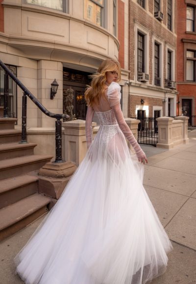 Romantic And Feminine Puff Sleeve Tulle A-Line Wedding Dress by Pnina Tornai - Image 3