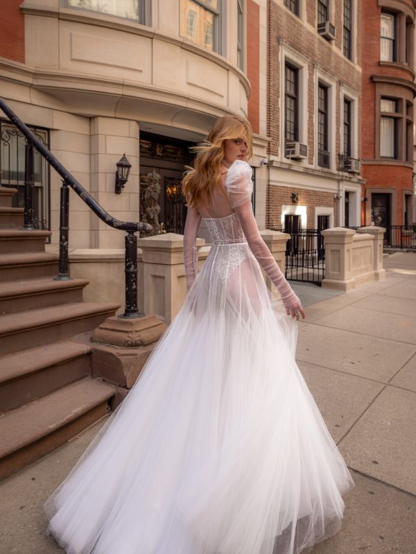 Romantic And Feminine Puff Sleeve Tulle A-Line Wedding Dress by Pnina Tornai - Image 3