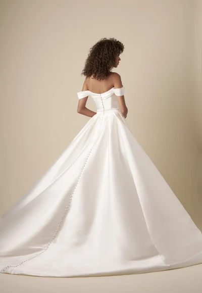 Chic And Timeless Silk Mikado Fit-and-Flare Wedding Dress With Overskirt by Kleinfeld Collection - Image 4