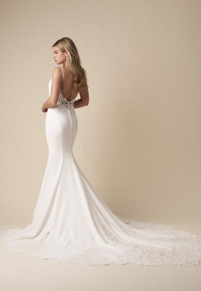 Chic And Romantic V-Neck Sheath Wedding Dress With Open Back by Kleinfeld Collection - Image 2