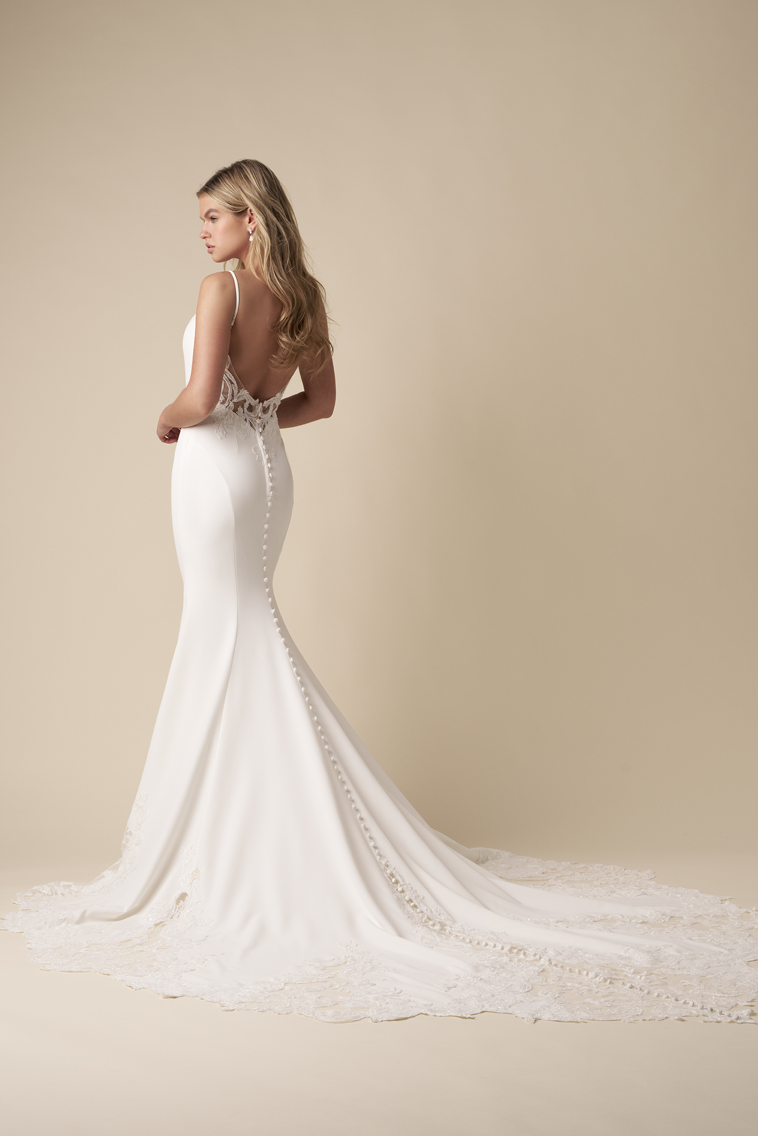 Chic And Romantic V-Neck Sheath Wedding Dress With Open Back by Kleinfeld Collection - Image 2