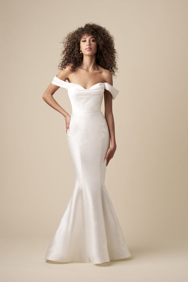 Chic And Timeless Silk Mikado Fit-and-Flare Wedding Dress With Overskirt by Kleinfeld Collection - Image 1