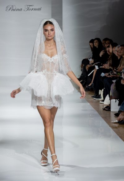 Water Crystal Embellished Lace Mini Dress by Pnina Tornai