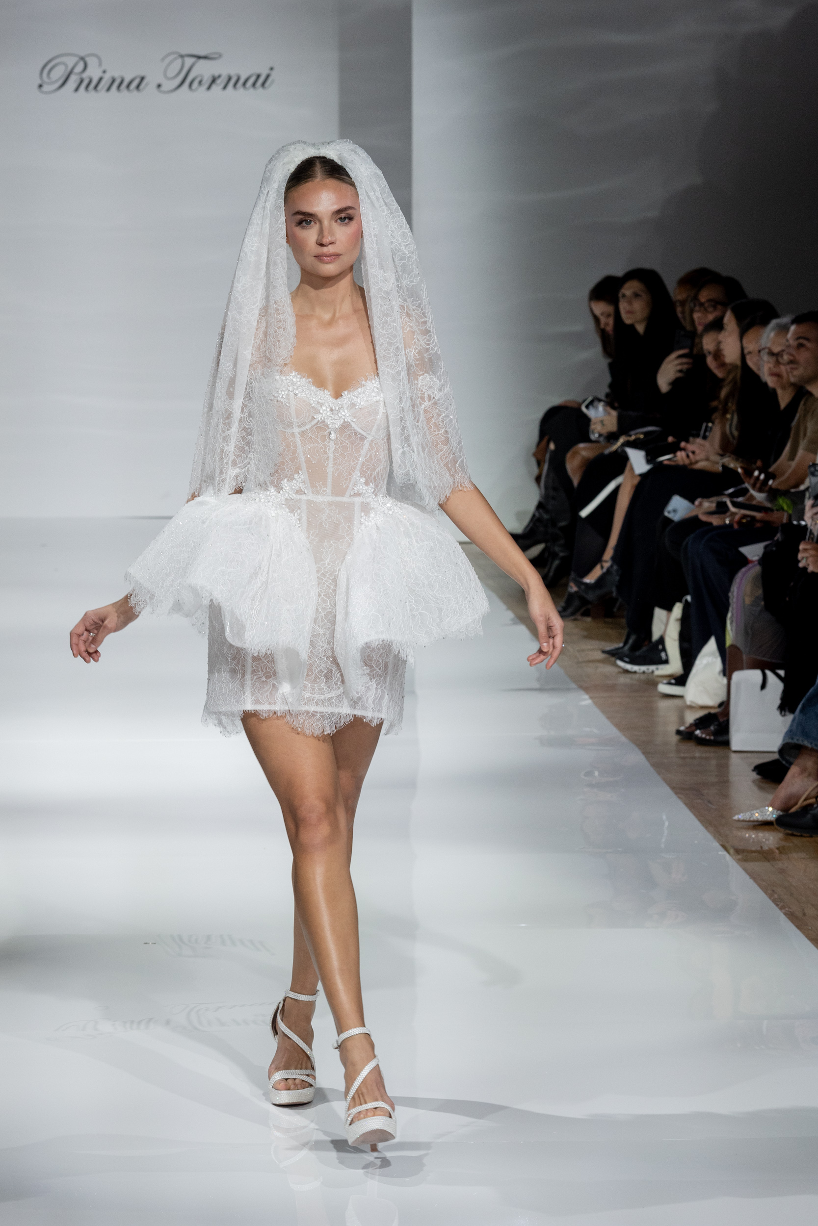 Water Crystal Embellished Lace Mini Dress by Pnina Tornai - Image 1