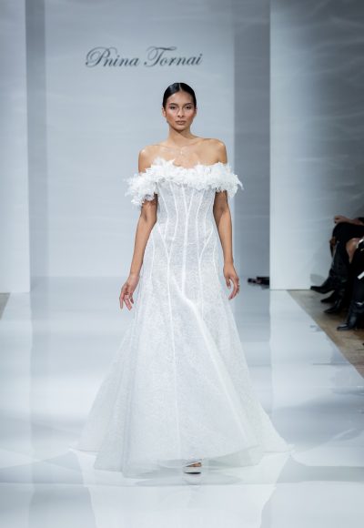 Romantic Off-The-Shoulder Modified A-Line Wedding Dress by Pnina Tornai