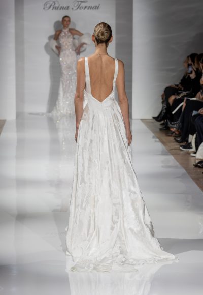 Chic And Romantic V-Neck Floral Jacquard A-Line Wedding Dress by Pnina Tornai - Image 2