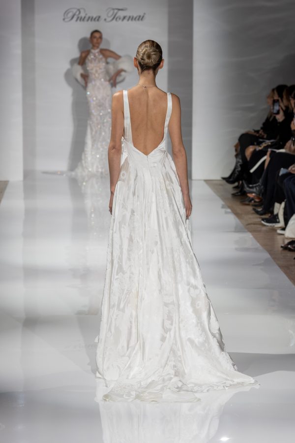 Chic And Romantic V-Neck Floral Jacquard A-Line Wedding Dress by Pnina Tornai - Image 2