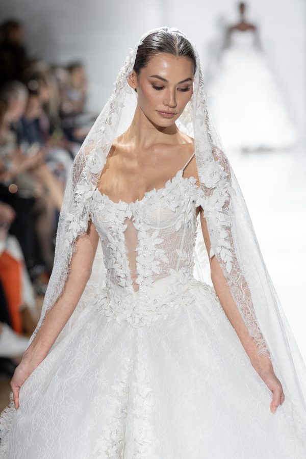 Dramatic And Romantic Floral Embellished Lace Ball Gown by Pnina Tornai - Image 2