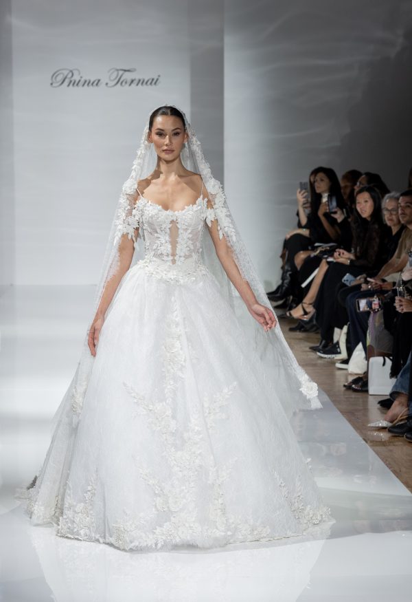 Dramatic And Romantic Floral Embellished Lace Ball Gown by Pnina Tornai - Image 5