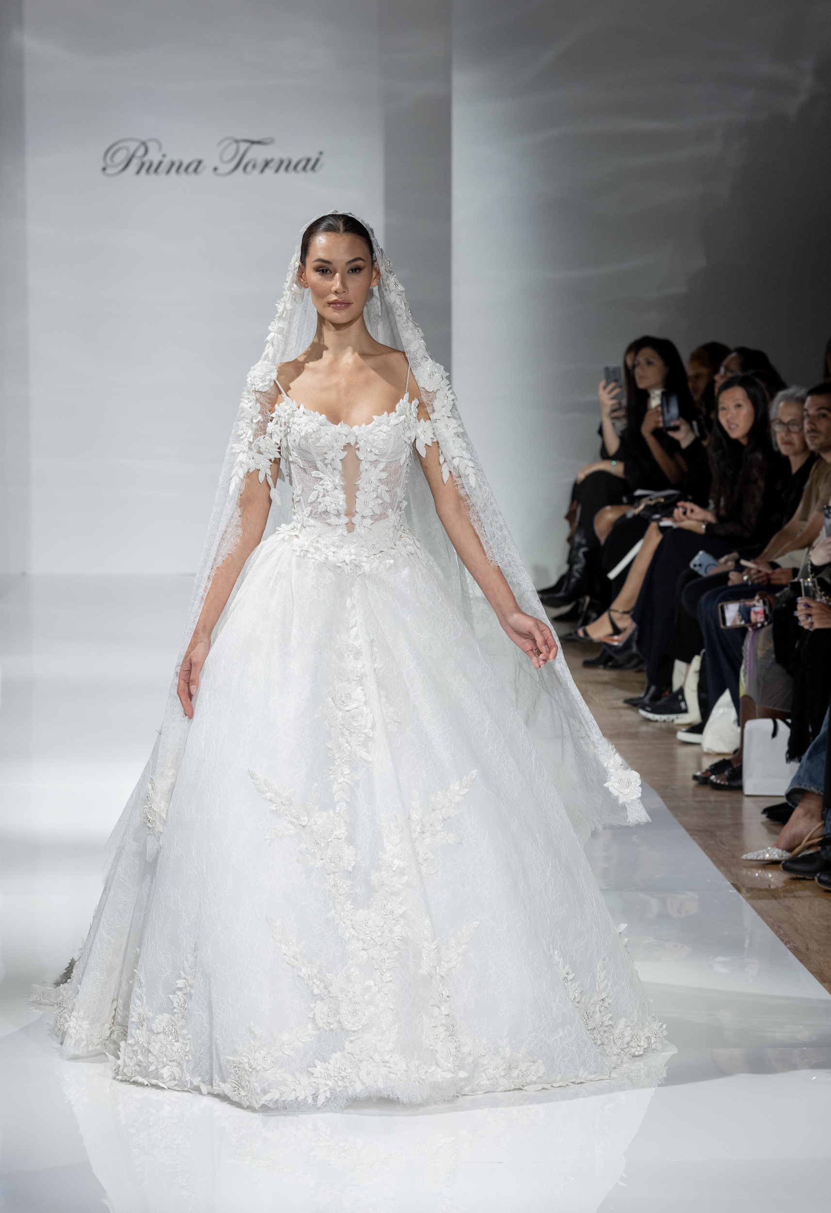 Dramatic And Romantic Floral Embellished Lace Ball Gown by Pnina Tornai - Image 1