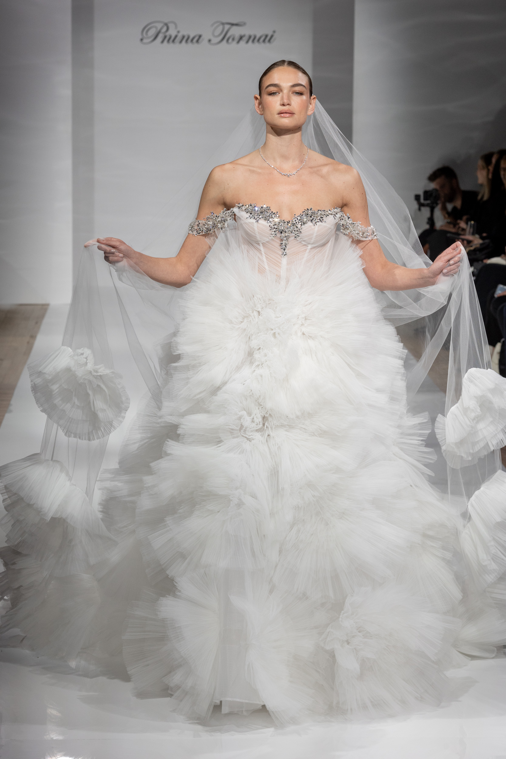 Dramatic And Glamorous Crystal Embellished Tulle Ball Gown by Pnina Tornai - Image 1