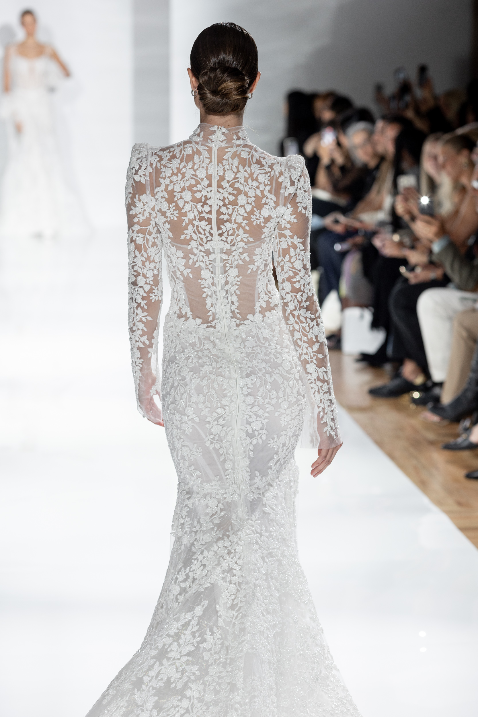 Elegant Long Sleeve Embroidered Fit-and-Flare Wedding Dress by Pnina Tornai - Image 2