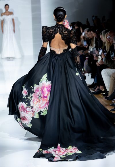 Black And Pink Floral A-Line Wedding Dress by Pnina Tornai - Image 2