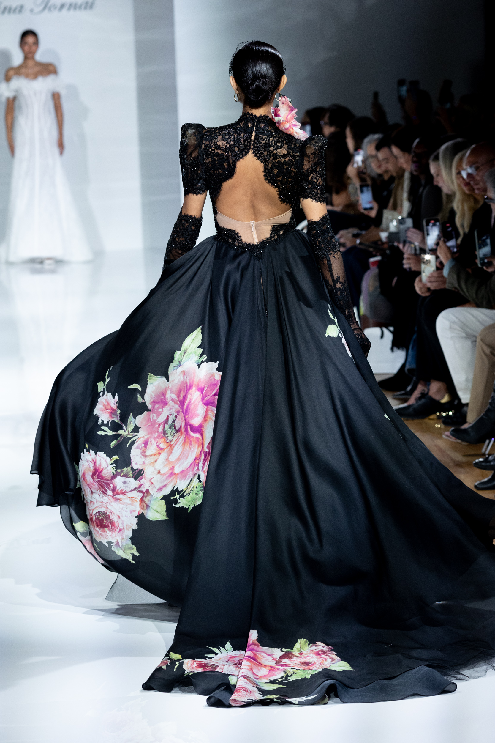 Black And Pink Floral A-Line Wedding Dress by Pnina Tornai - Image 2