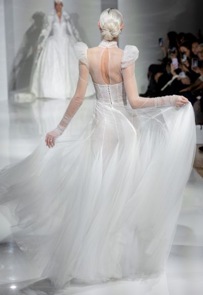 Romantic And Feminine Puff Sleeve Tulle A-Line Wedding Dress by Pnina Tornai - Image 2