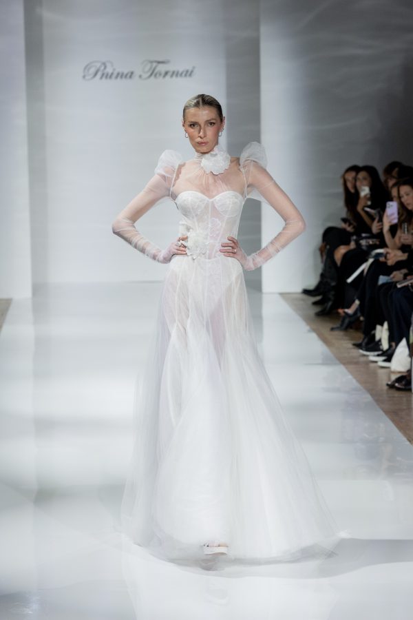 Romantic And Feminine Puff Sleeve Tulle A-Line Wedding Dress by Pnina Tornai - Image 5