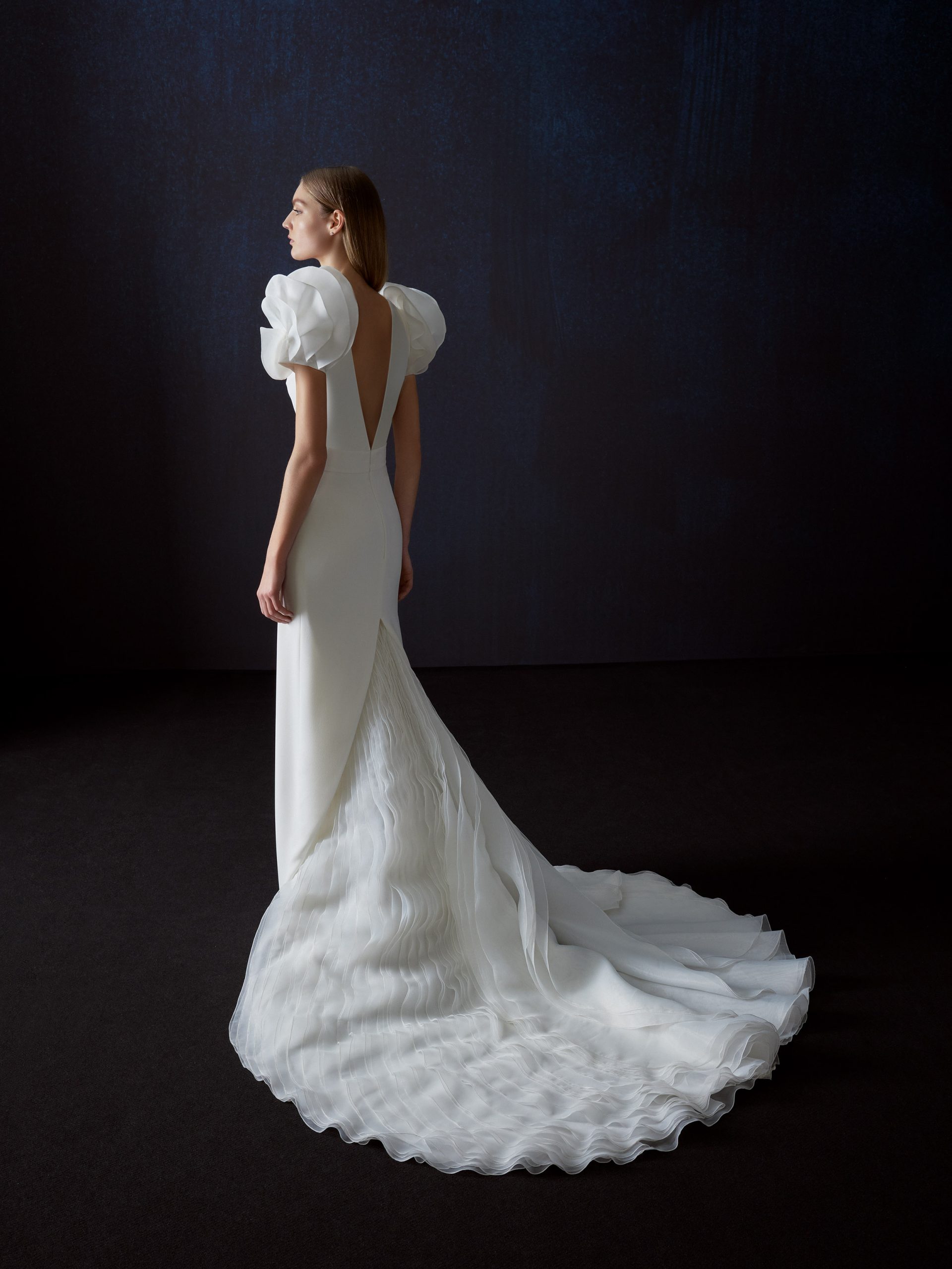 Unique And Fashion-Forward High-Neck Sheath Wedding Dress by Pronovias - Image 2