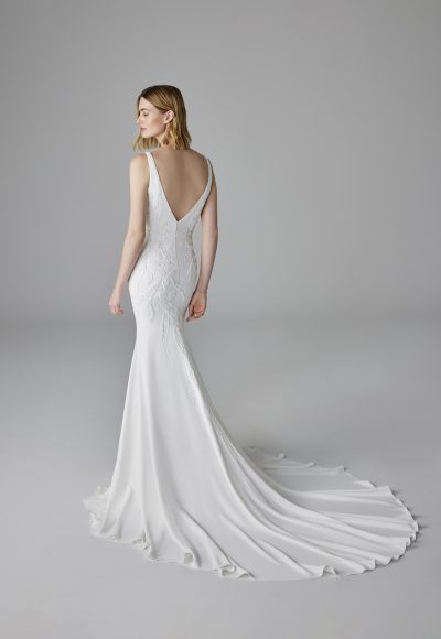 Sleek And Sophisticated V-Neck Sheath Wedding Dress by Pronovias - Image 2