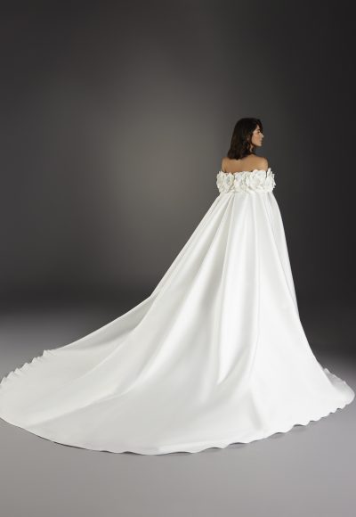 Unique And Romantic Modified A-Line Wedding Dress With 3D Floral Cape by Pronovias - Image 2