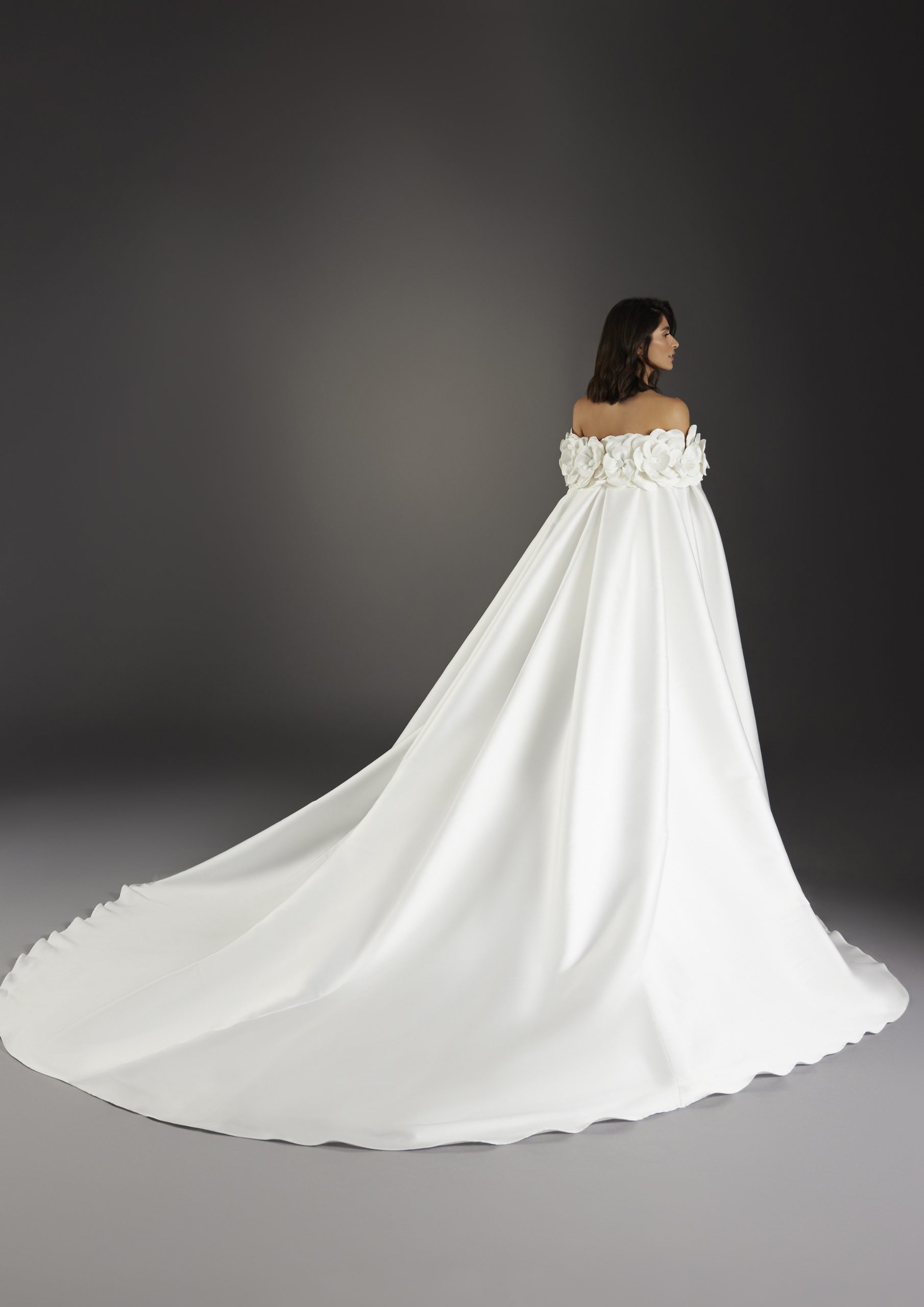 Unique And Romantic Modified A-Line Wedding Dress With 3D Floral Cape by Pronovias - Image 2