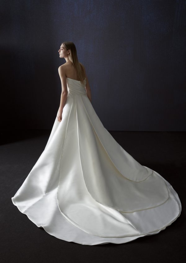 Simple And Chic Draped Ball Gown With Layered Train by Pronovias - Image 2