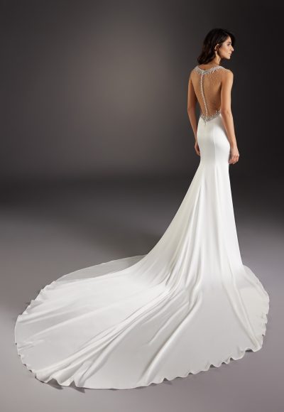 V-Neck Sheath Wedding Dress With Embellished Illusion Back by Pronovias - Image 2