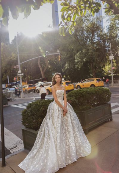 Romantic Basque-Waist Floral Lace Ball Gown by Love by Pnina Tornai