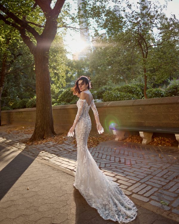 Beaded Off-the-Shoulder Long Sleeve Fit-and-Flare Wedding Dress by Love by Pnina Tornai - Image 2