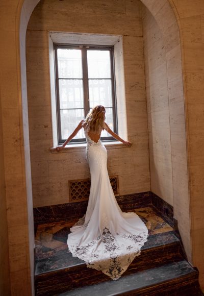 Sleek and Sexy V-Neck Fit-and-Flare Wedding Dress With Open Back by Love by Pnina Tornai - Image 2