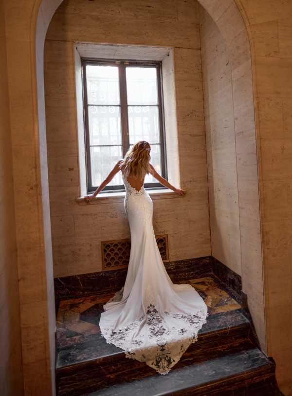 Sleek and Sexy V-Neck Fit-and-Flare Wedding Dress With Open Back by Love by Pnina Tornai - Image 2