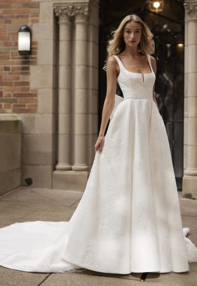 Square-Neck Floral A-Line Wedding Dress With Low Back And Bow by Verdin Bridal New York - Image 1