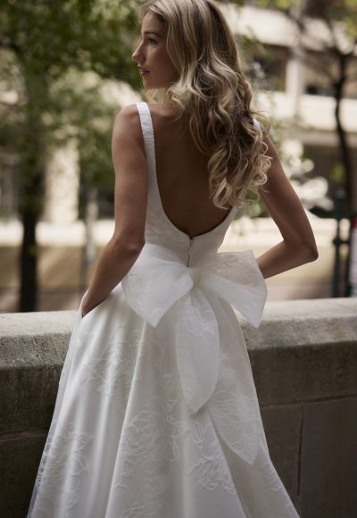 Square-Neck Floral A-Line Wedding Dress With Low Back And Bow by Verdin Bridal New York - Image 4