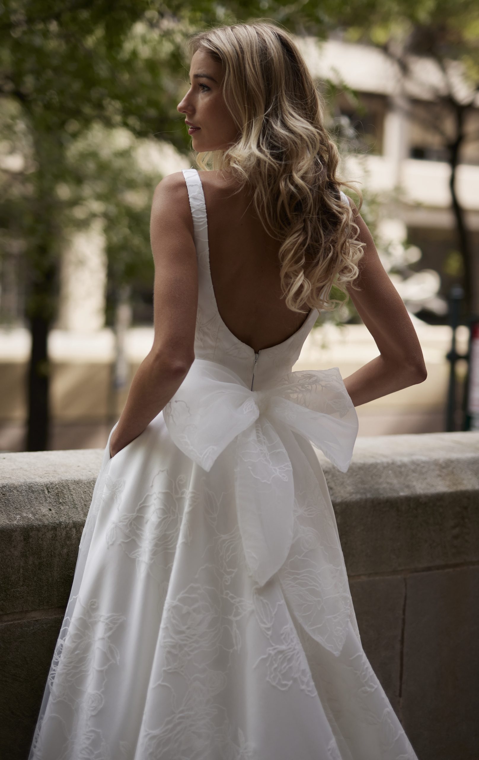 Square-Neck Floral A-Line Wedding Dress With Low Back And Bow by Verdin Bridal New York - Image 4