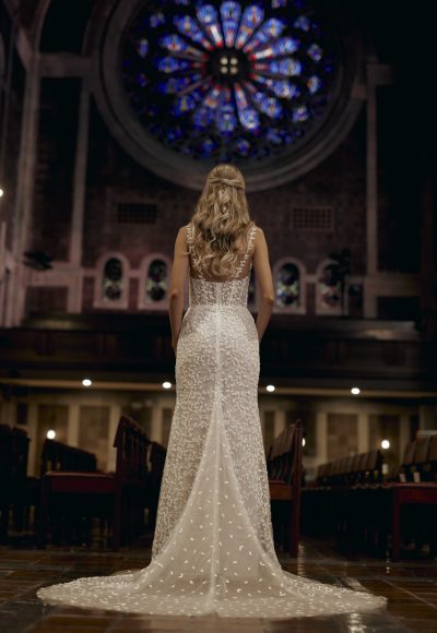 Chic And Ethereal Leaf-Embroidered Sheath Wedding Dress by Verdin Bridal New York - Image 2