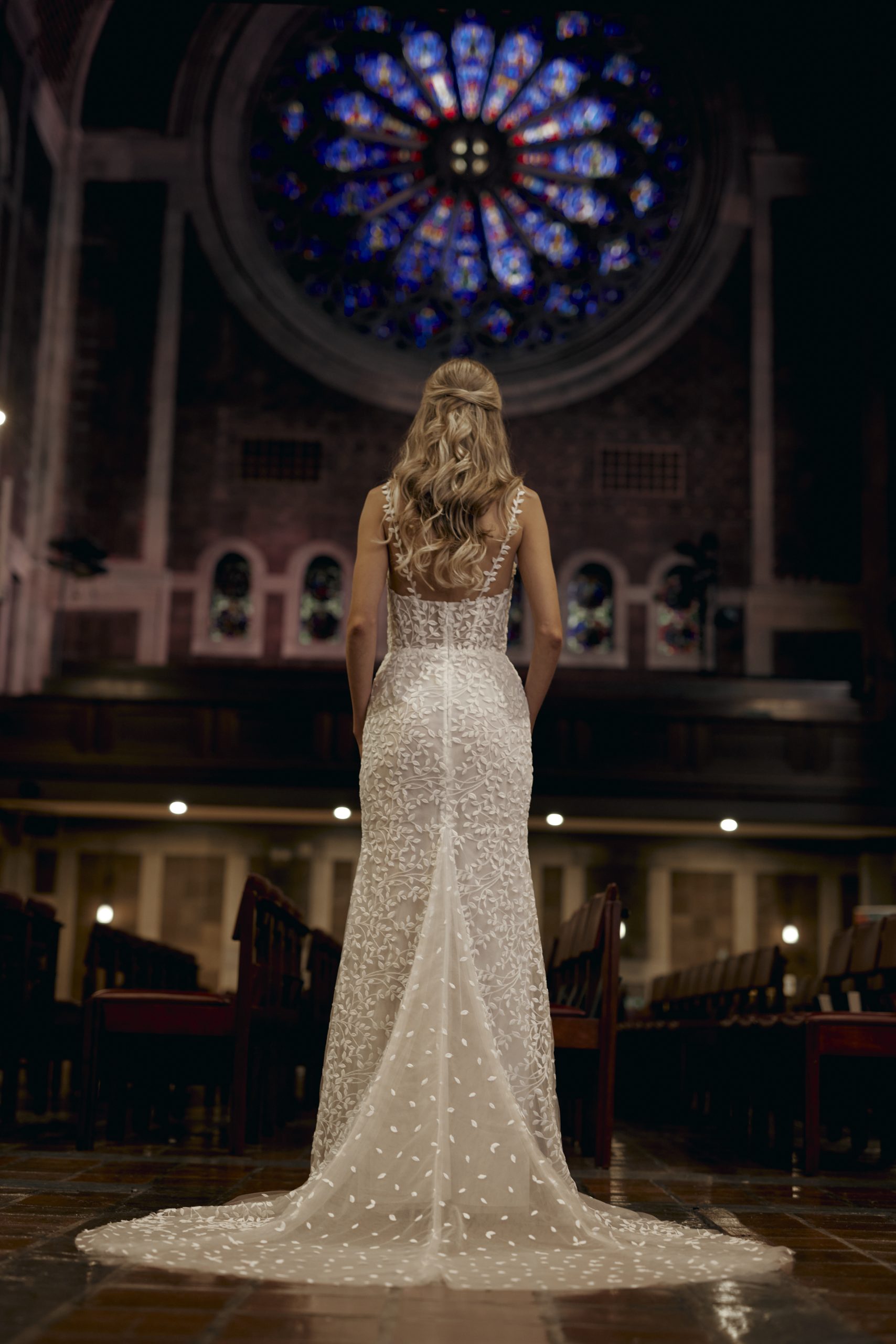 Chic And Ethereal Leaf-Embroidered Sheath Wedding Dress by Verdin Bridal New York - Image 2