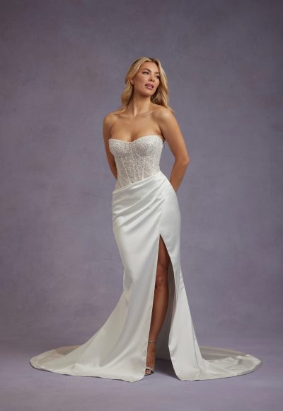 Strapless Embellished Sheath Wedding Dress With Slit by Verdin Bridal New York