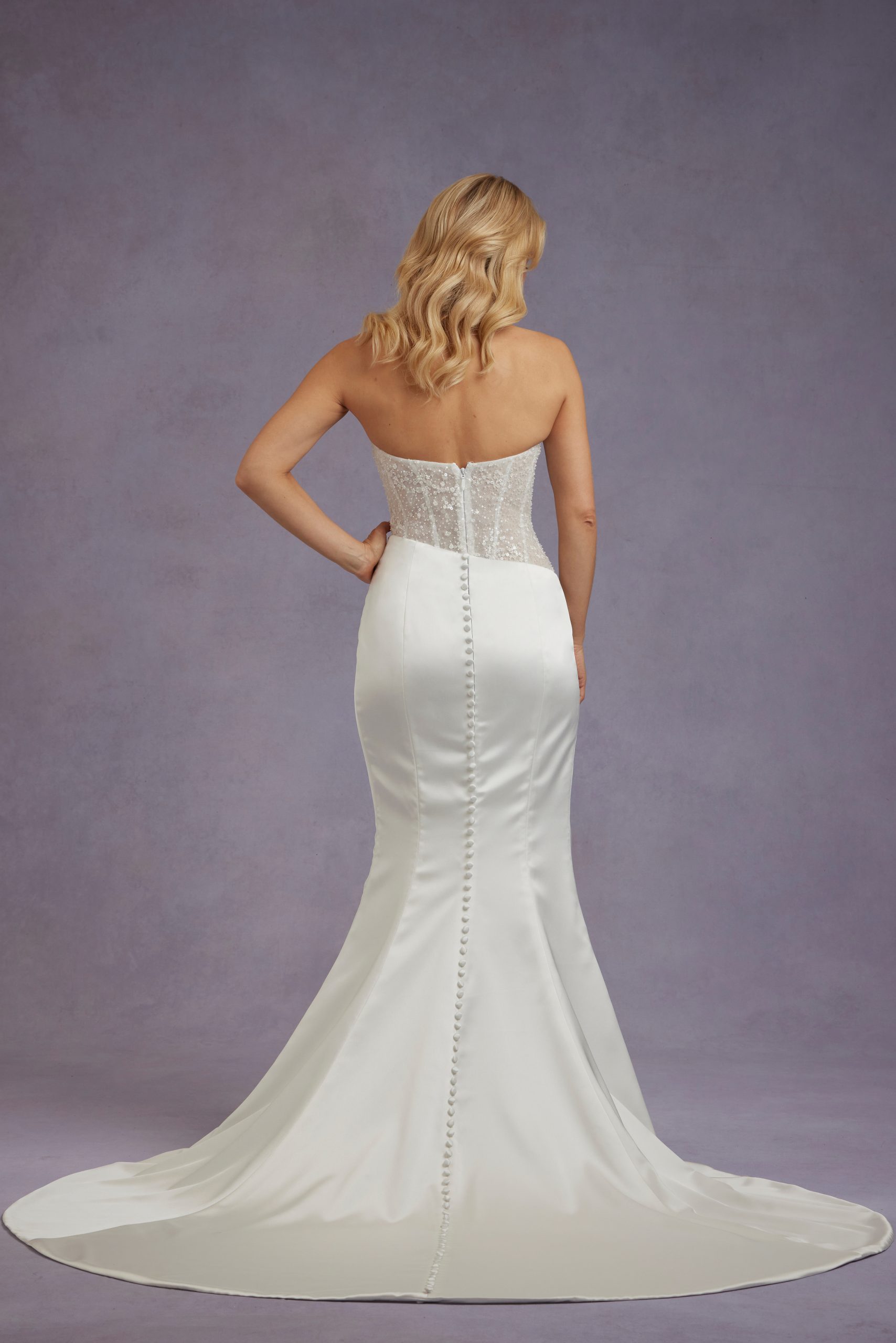 Strapless Embellished Sheath Wedding Dress With Slit by Verdin Bridal New York - Image 3