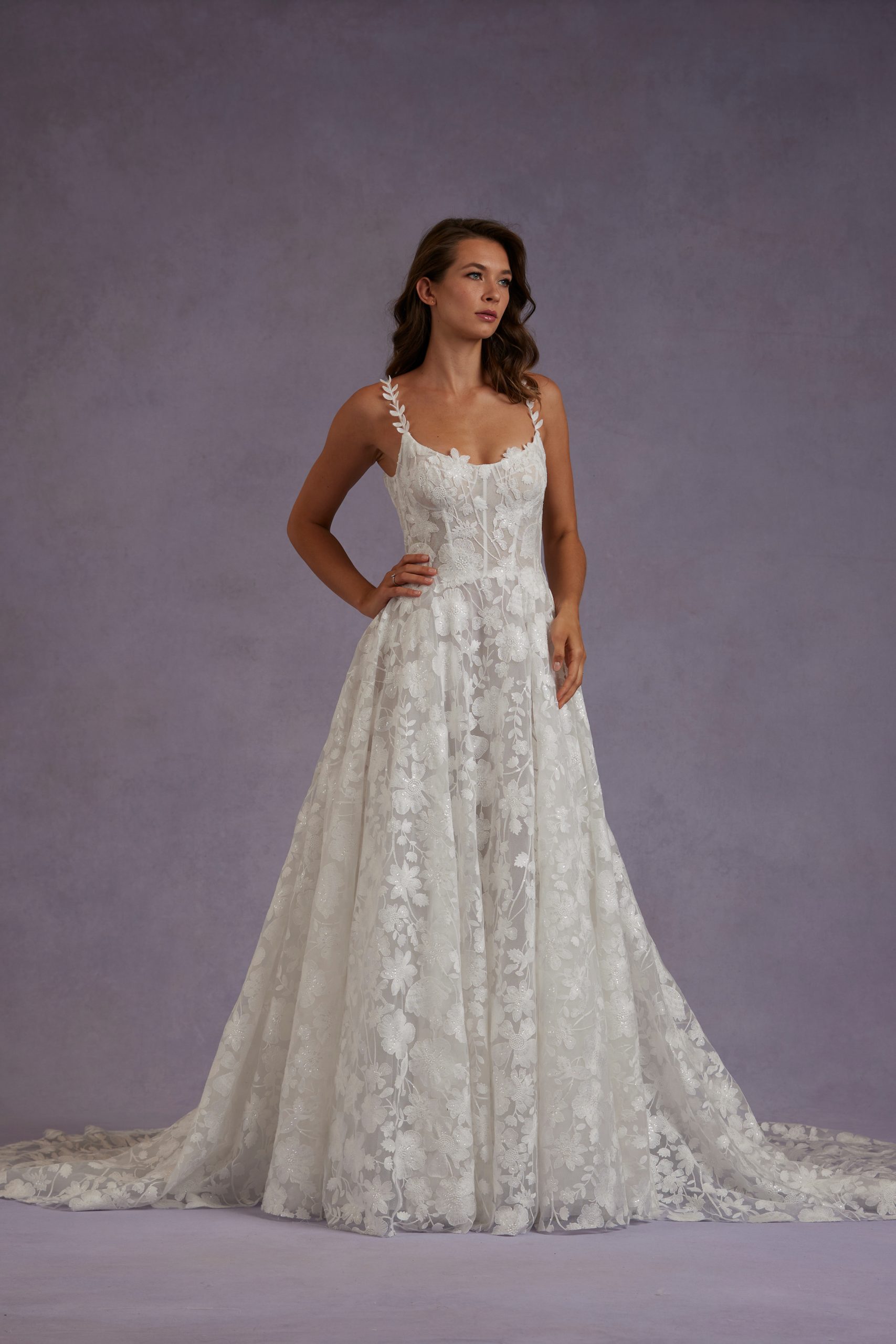 Chic And Romantic Floral A-Line Wedding Dress by Verdin Bridal New York - Image 1