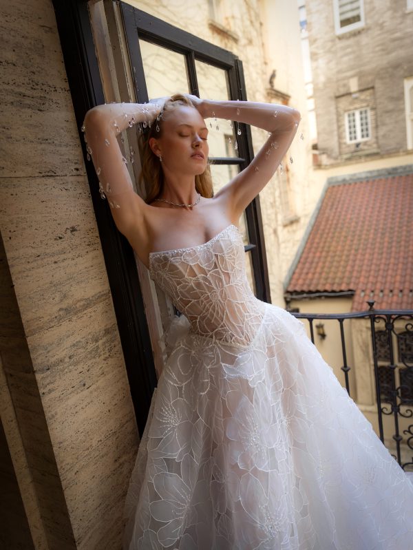 Strapless Floral Organza A-Line Wedding Dress by Pnina Tornai - Image 5