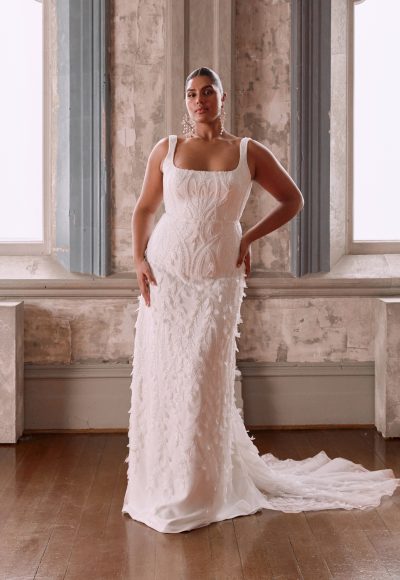 Uniquely-Embellished Sheath Wedding Dress With Open Back by Anna Campbell