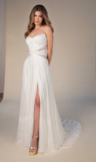 Simple And Ethereal Silk Chiffon Modified A-Line Wedding Dress by All Who Wander - Image 1