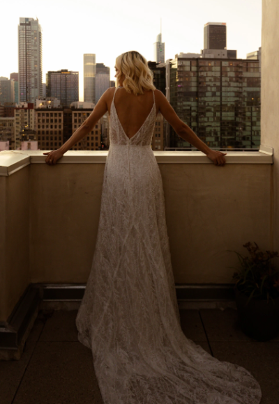 Beaded V-Neck A-Line Wedding Dress With Open Back by All Who Wander - Image 2