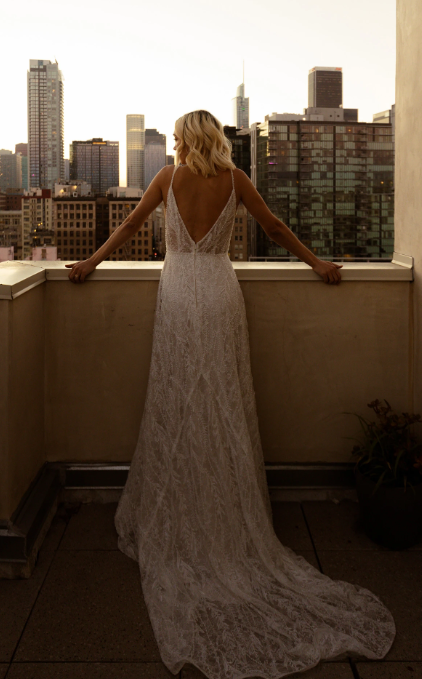 Beaded V-Neck A-Line Wedding Dress With Open Back by All Who Wander - Image 2