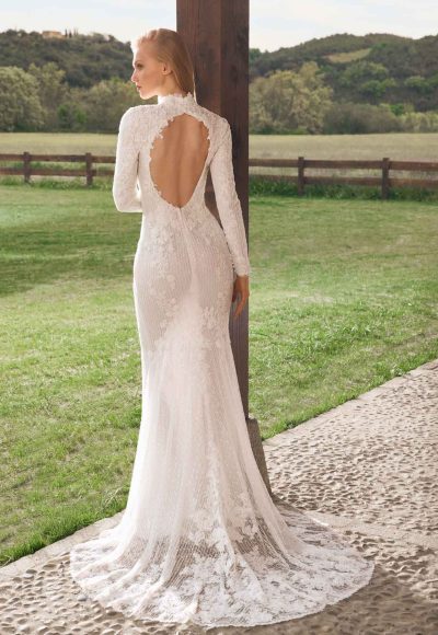 Modern And Modest Long Sleeve Fit-and-Flare Wedding Dress With Keyhole Back by Alberto Palatchi - Image 3