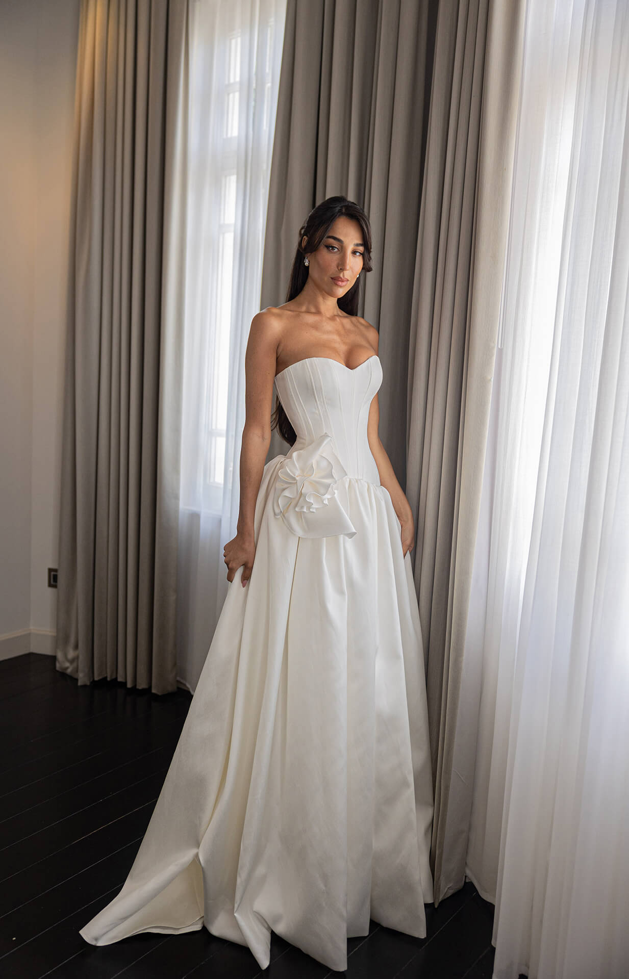 Chic And Dramatic Drop-Waist Ball Gown With Floral Appliqué by Alon Livné - Image 1